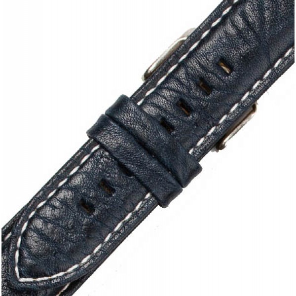 Λουράκι Δερμάτινο 0223BL 22mm Μπλε με Λευκή Ραφή Maxi