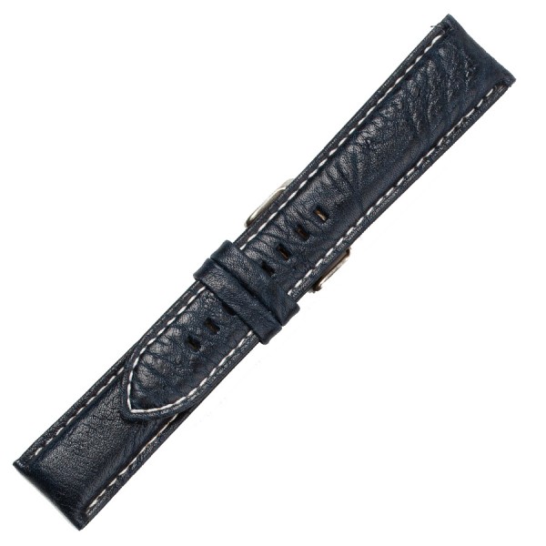 Λουράκι Δερμάτινο 0223BL 22mm Μπλε με Λευκή Ραφή Maxi