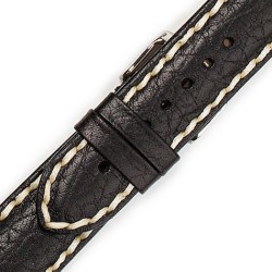 Λουράκι Δερμάτινο Χειροποίητο 0465BKW 24mm Μαύρο με Λευκό Γαζί