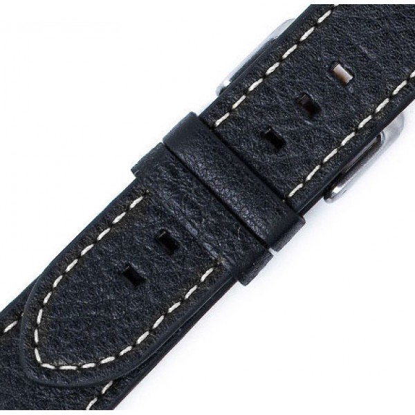 Λουράκι Δερμάτινο 0488 24 mm Μαύρο με Λευκό Γαζί