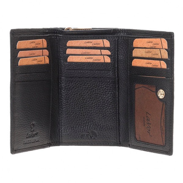 Γυναικείο Δερμάτινο Πορτοφόλι Lavor 1-6158BK Μαύρο