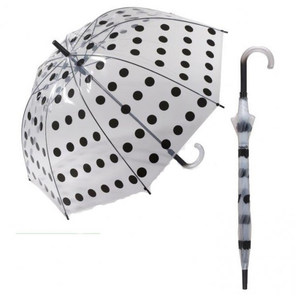 Happy Rain 40995 Αυτόματη Ομπρέλα Μπαστούνι Διαφανής με Μαύρα Πουάν