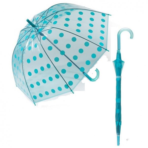 Happy Rain 40995 Αυτόματη Ομπρέλα Μπαστούνι Διαφανής με Μπλε Πουάν